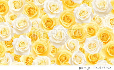 《AI画像》黄色と白の薔薇の花束 130145292