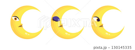 Set of crescent character in flat style. Cartoon crescent icons. Vector illustration Set of crescent character in flat style. Cartoon crescent icons. Vector illustration 130145335
