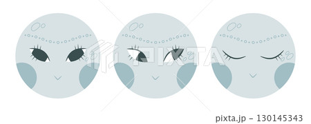 Hand drawn boho moon characters with human face. Cartoon moon set. Vector illustration 130145343