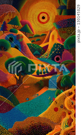 Colorful Acid Psychedelic Art Landscape. High quality illustration 130145829