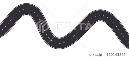 Winding road top view, highway curve path. Empty horizontal way, map. Asphalt wavy road template, game, design element. 130145835