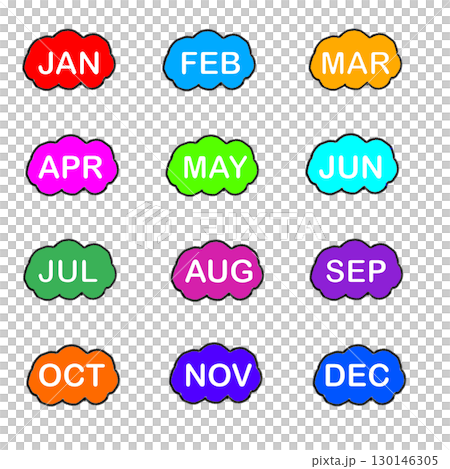 カラフルな英語3文字12ヶ月の月表示セット_ビビットカラー枠あり カラフルな英語3文字12ヶ月の月表示セット_ビビットカラー枠あり 130146305