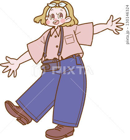 カメラを下げた女性のイラスト カメラを下げた女性のイラスト 130146324