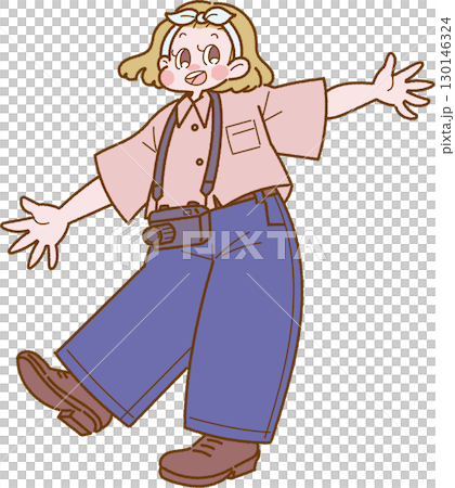 カメラを下げた女性のイラスト カメラを下げた女性のイラスト 130146324