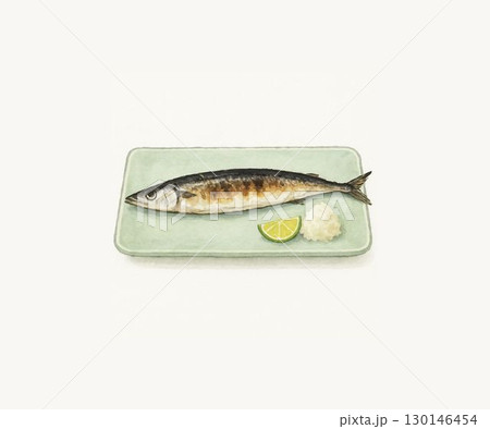 秋刀魚の塩焼きのイラスト 秋刀魚の塩焼きのイラスト 130146454