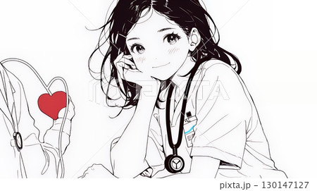 メディカルスタッフ：女子医師（シンプルな色使い）