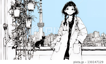メディカルスタッフ：女子医師（シンプルな色使い）