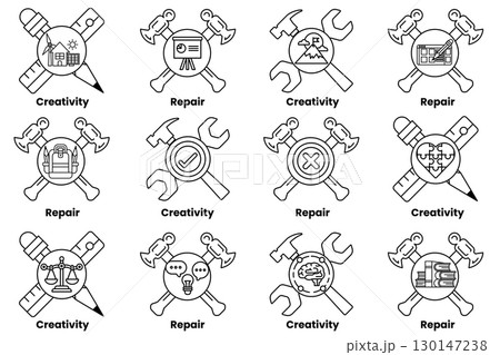 The image is a collection of symbols that represent different concepts such as c The image is a collection of symbols that represent different concepts such as c 130147238
