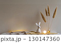 ススキと月をイメージした照明とウサギ。お月見。 130147360