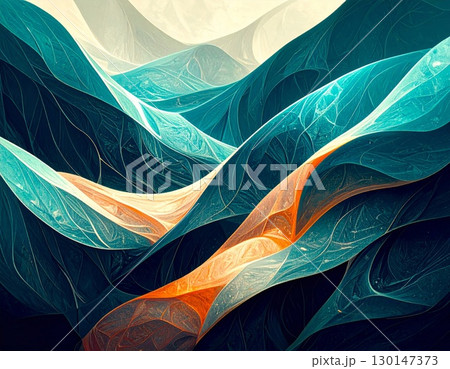 Abstract Mountain Landscape Wavy Blue and Orange Texture Decorative Backdrop 130147373