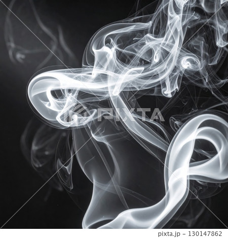 Elegant White Smoke Swirls Against a Dark Background in an Abstract Motion Elegant White Smoke Swirls Against a Dark Background in an Abstract Motion 130147862