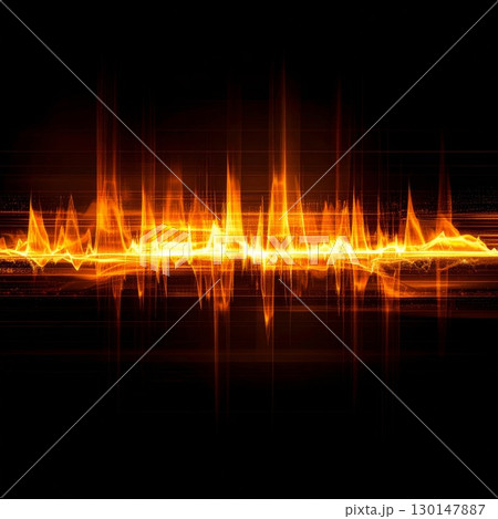 Vivid Orange Abstract Glowing Lines on Black Background Digital Illustration 130147887