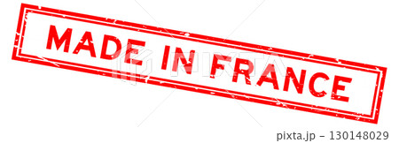 Grunge red made in word made in france square rubber seal stamp on white background 130148029