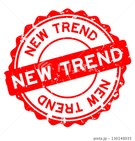Grunge red new trend word round seal stamp on white background 130148035