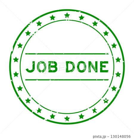 Grunge green job done word round rubber seal stamp on white background 130148056