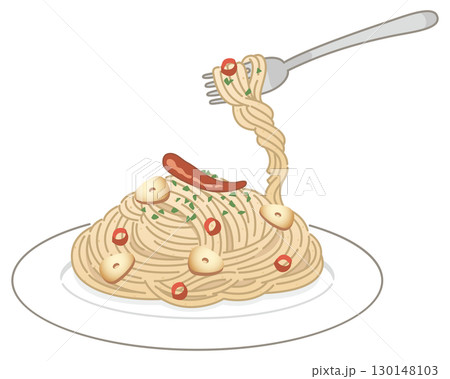 全粒粉パスタのペペロンチーノ （フォークですくう） 130148103