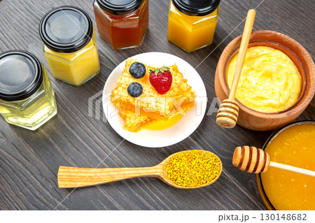 Fresh flower honey of different varieties Fresh flower honey of different varieties 130148682