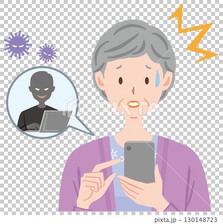 スマホがウィルスに感染して困る高齢者　不正ログイン　高齢女性 130148723
