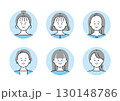 いろいろなタイプの女性の顔アイコンイラストセット 130148786