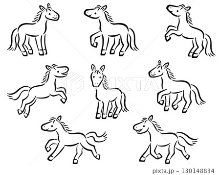 手描き風の馬の線画イラストセット 手描き風の馬の線画イラストセット 130148834