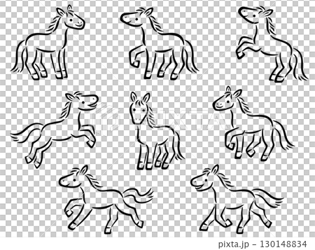 手描き風の馬の線画イラストセット 手描き風の馬の線画イラストセット 130148834
