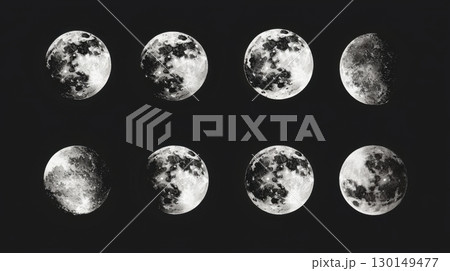 Lunar cycle with multiple phases of the moon 130149477
