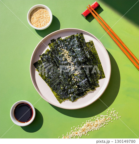 Vibrant Seaweed Strips with Sesame Seeds 130149780