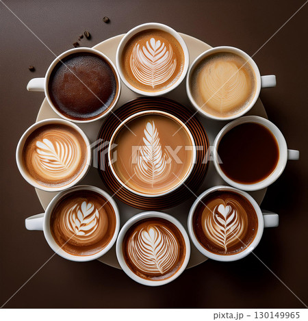 A Vibrant Display of Coffee Brews 130149965