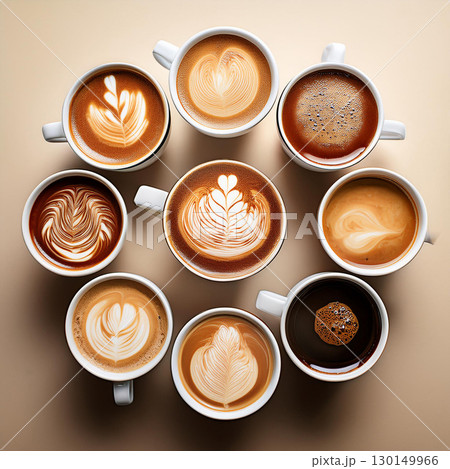 A Vibrant Display of Coffee Brews 130149966
