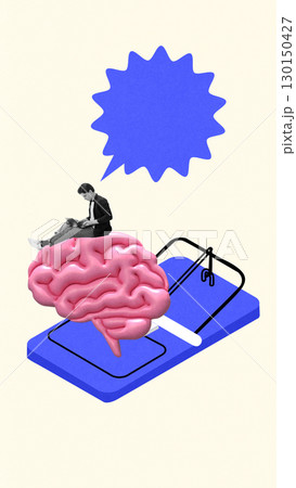 Composition of student on pink brain near blue mousetrap with speech bubble Composition of student on pink brain near blue mousetrap with speech bubble 130150427