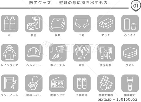 防災グッズ 避難の際に持ち出すもの_白抜き_1 防災グッズ 避難の際に持ち出すもの_白抜き_1 130150652