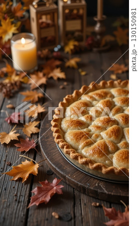 Close-up of a Rustic Pie on a Wooden Table Close-up of a Rustic Pie on a Wooden Table 130150981
