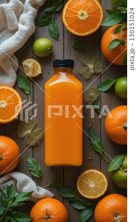 Delicious orange juice with oranges and limes 130151024