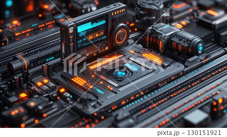 Futuristic Technology Circuit Board With Glowing Neon Futuristic Technology Circuit Board With Glowing Neon 130151921