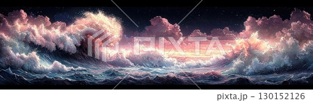 Dramatic Ocean Waves with Colorful Clouds at Twilight Capturing Natures Raw Beauty 130152126