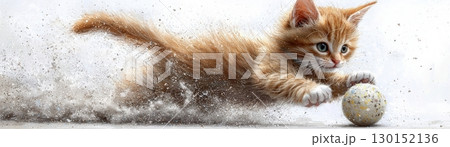 Playful Orange Kitten Chasing a Ball in a High-Energy Action Scene with Motion Blur Effects Playful Orange Kitten Chasing a Ball in a High-Energy Action Scene with Motion Blur Effects 130152136