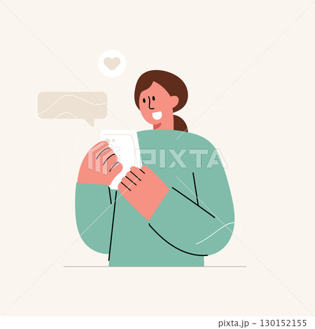 Flat vector illustration of a character chatting with text messages. online chat communication concept. Flat vector illustration of a character chatting with text messages. online chat communication concept. 130152155
