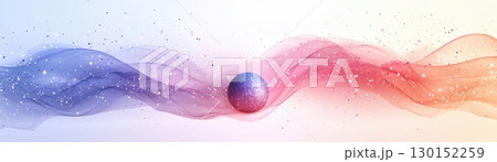 Abstract Colorful Swirling Waves with Floating Sphere and Sparkling Particles in Dreamy Background 130152259