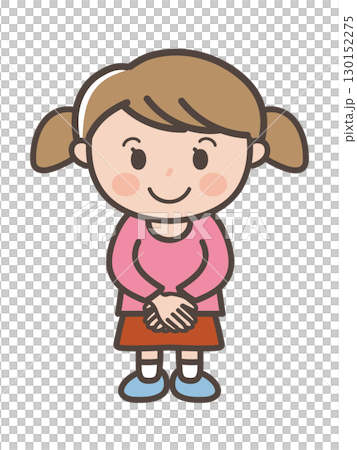 お行儀良く手を前で重ねる女の子の全身イラスト 130152275