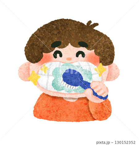 かわいい歯を磨く子供の手描きイラスト素材 130152352
