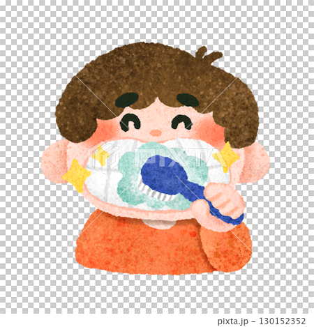 Cute hand-drawn illustration of a child brushing his teeth 130152352