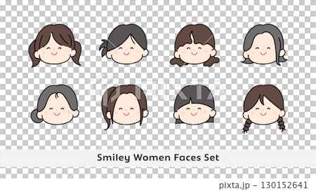 Smiling woman colored face icon set 130152641