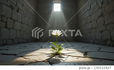 A resilient flower growing in a confined space. 130152827