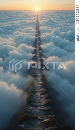 A winding road of stone high above the clouds. 130152832