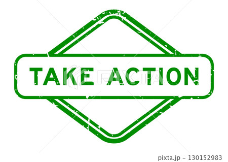 Grunge green take action word rubber seal stamp on white background 130152983