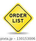 Yellow color transportation sign with word order list  on white background 130153006
