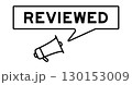 Megaphone icon with speech bubble in word reviewed on white background 130153009