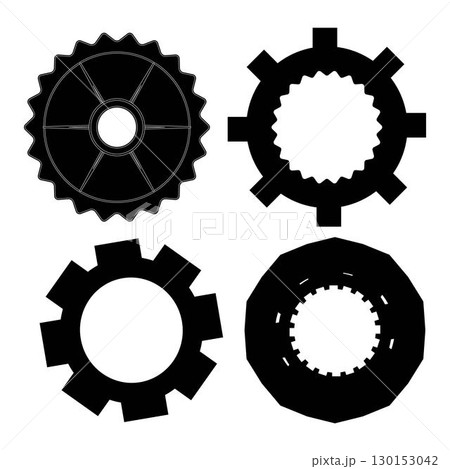 Set of black gear and cogwheel icons in different shapes. Simple vector illustration for mechanical, industrial, engineering, and machinery design concepts. 130153042