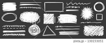 Pencil scribble vector frame set. Hand drawn pencil texture scribble stroke rectangle, circle frame and underline. Grunge sketch marker cloud bubble on blackboard. Vector Pencil scribble vector frame set. Hand drawn pencil texture scribble stroke rectangle, circle frame and underline. Grunge sketch marker cloud bubble on blackboard. Vector 130153051