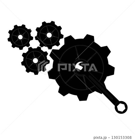 Set of wrench and gear icons in black silhouette style. Vector illustration representing mechanical tools, repair, engineering, industrial design, and machinery concept. Set of wrench and gear icons in black silhouette style. Vector illustration representing mechanical tools, repair, engineering, industrial design, and machinery concept. 130153308